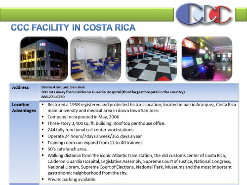 CCC FACILITY IN COSTA RICA SLIDE. POWER POINT PRESENTATION COSTA RICA'S CALL CENTER