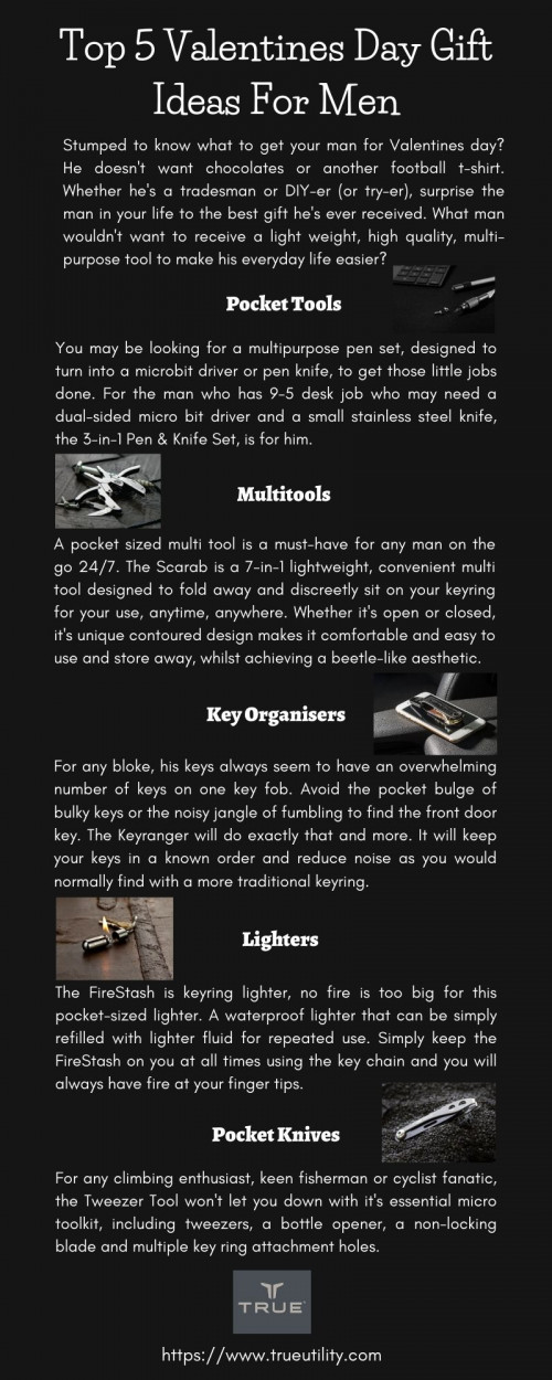 True is a designer and manufacturer of high quality multi-functional pocket tools that are built to provide practical solutions to everyday problems. True Utility was founded by Lee Berman, entrepreneur and product designer, in 2000. Since then True Utility has grown steadily supplying some 3000+ stores in the UK, as well as across the globe and is now one of the UK's largest designers and suppliers of pocket tools, utility accessories and LED flashlights.
https://www.trueutility.com/