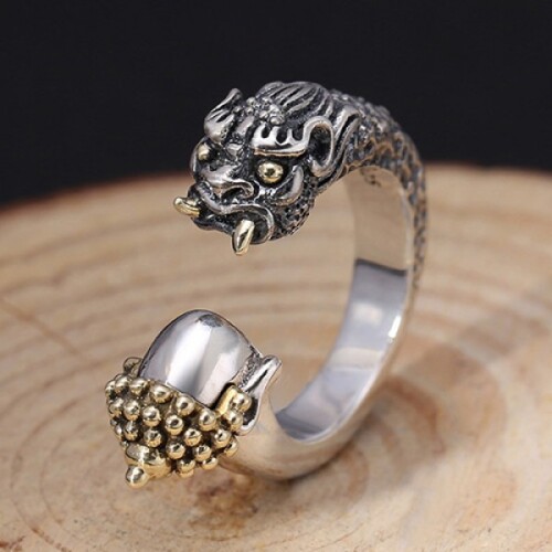 Mens Sterling Silver Buddha and Devil Ring