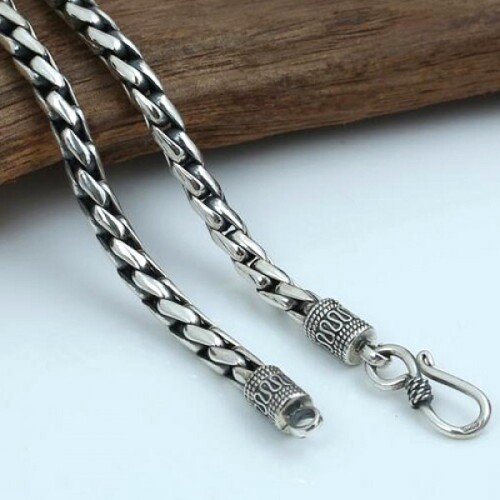Mens Sterling Silver Hammered Curb Chain