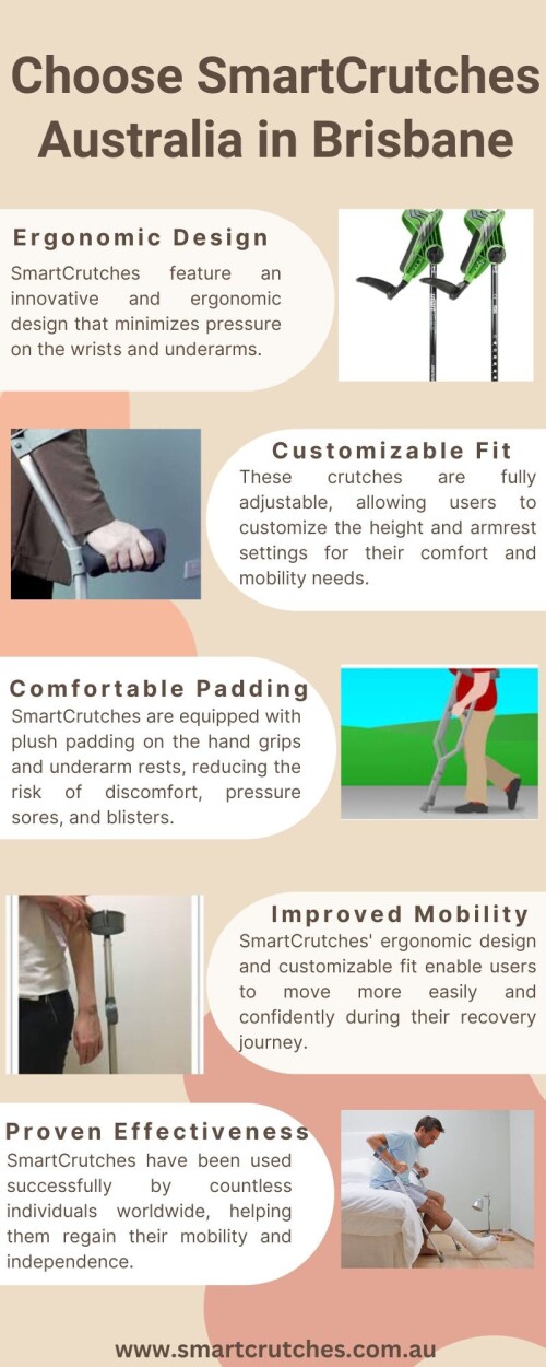 SmartCrutch’s patented modular design distributes your body weight over your forearm, releasing pressure and pain from your hands, wrists and shoulders. Fully adjustable, it can be used comfortably as both a platform or forearm crutch. Visit us at https://smartcrutches.com.au.